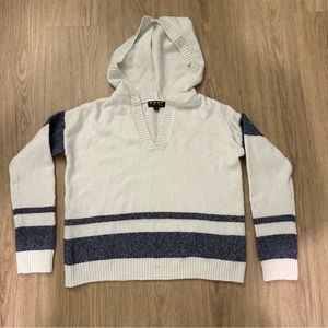 Poof New York Cropped Striped V Neck Hoodie Pullover Sweater